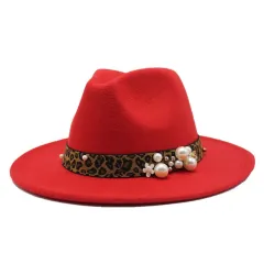 Winter wool Fedoras For Women Wide Brim Felt Hat - Red - View 1