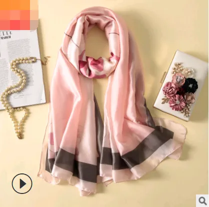 Spring, summer and autumn, new flowers, elegant and high end artificial silk scarf, female decorative shawl, sunscreen beach towel Impression Pollen - Shop at LoveMi