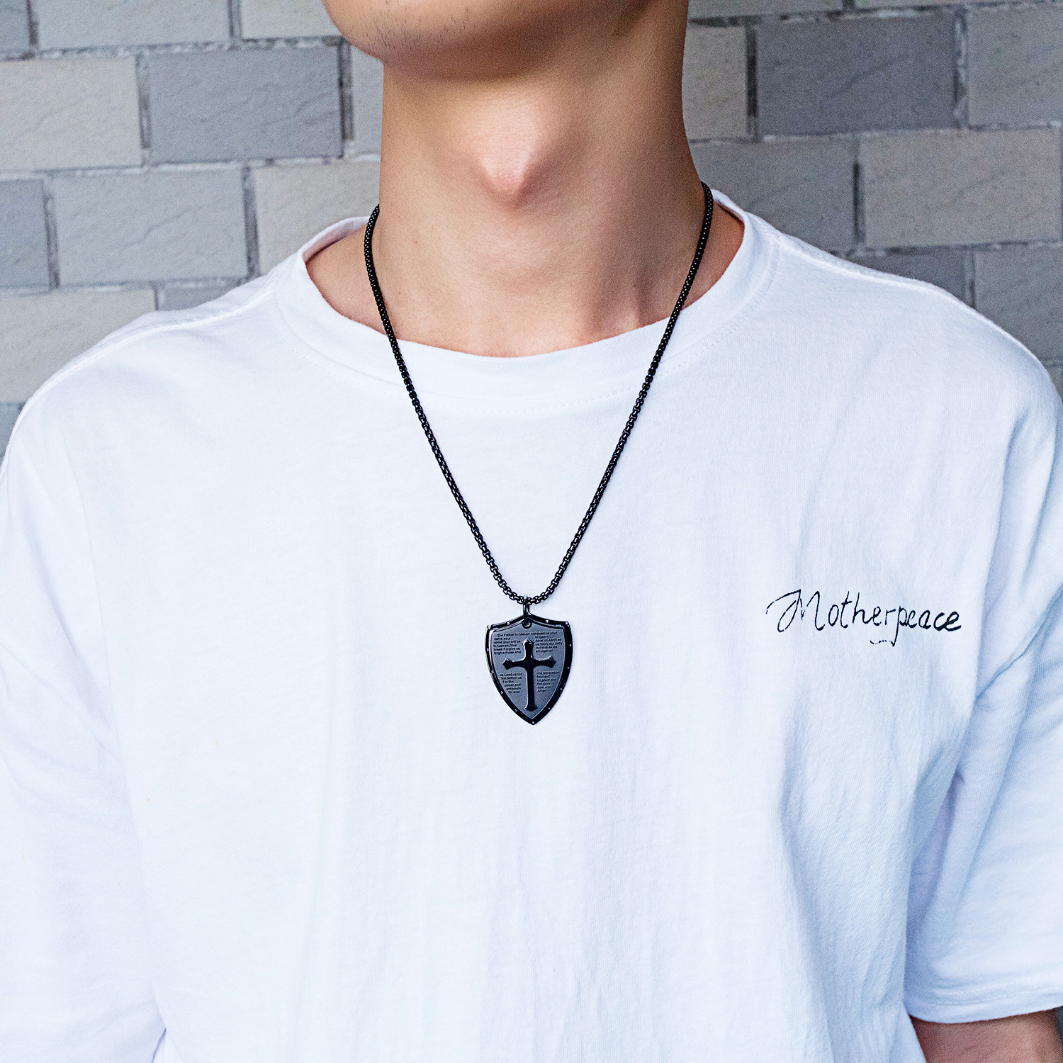 Titanium steel shield cross necklace