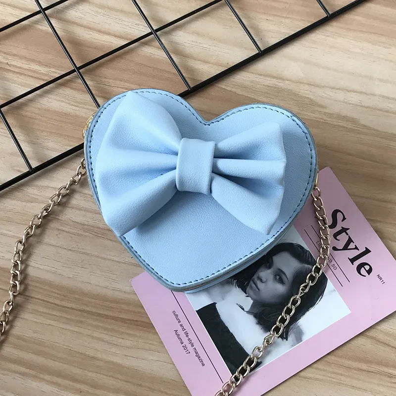 Cute one-shoulder diagonal bag girl love bow small bag - Blue