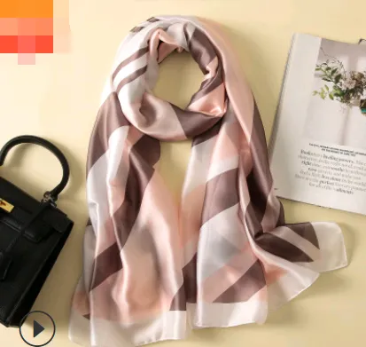Spring, summer and autumn, new flowers, elegant and high-end artificial silk scarf, female decorative shawl, sunscreen beach towel - Vertical Strip...