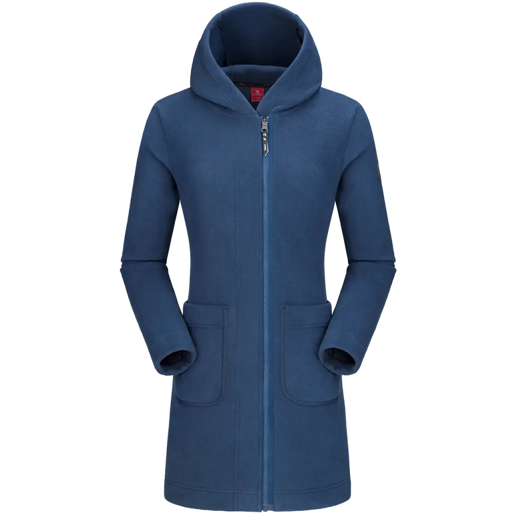 Mid long fleece jacket with hood - Blue