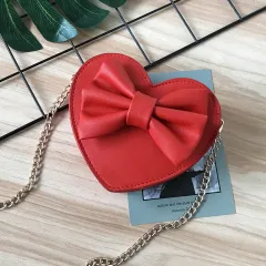 Cute one-shoulder diagonal bag girl love bow small bag - Red - View 1