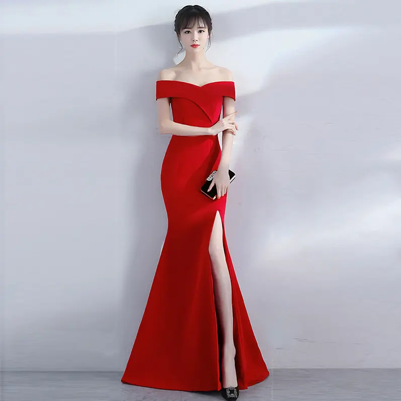 Banquet Evening Dress Word-shoulder Fishtail