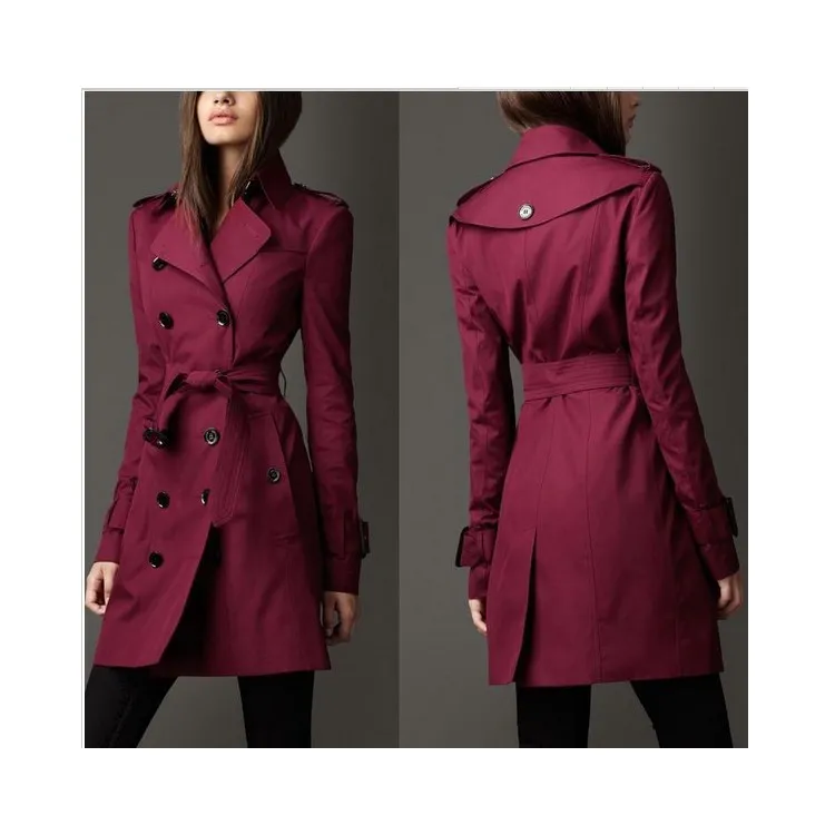 Double-breasted Trench Coat - Wine
