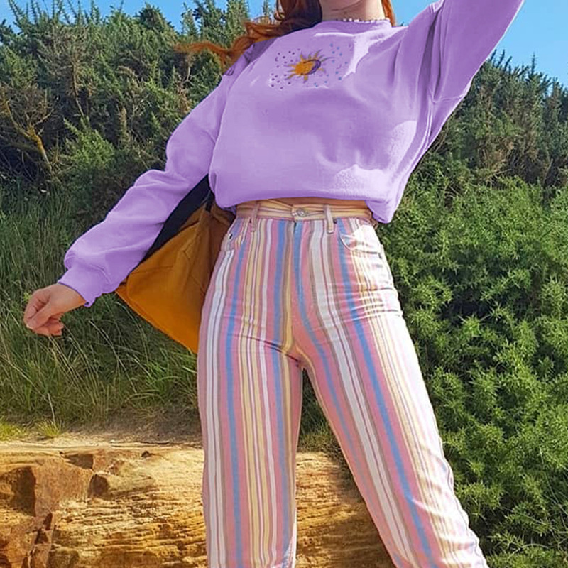 Embroidered women's loose casual Sweatshirt Crew Neck Long Sleeve