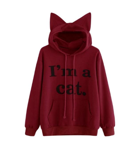 Fleece jacket cat ears sweater print autumn and winter sweater