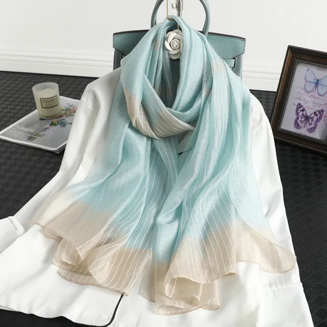 Silk wool blended scarf all match gauze shawl Korean bib Blue - Shop at LoveMi