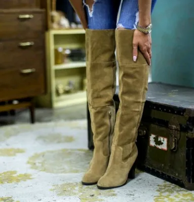 Sheepskin over the knee boots 33-43 professional custom tube round with high heels - Green