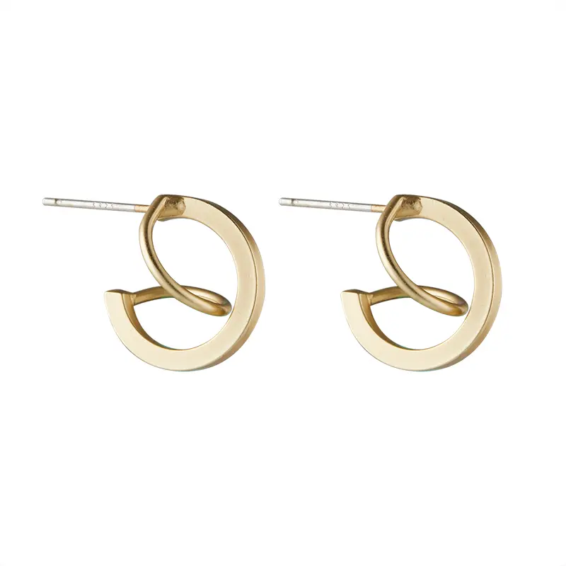 Semicircle twisted needle gold texture earrings