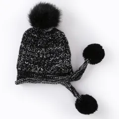 Tide autumn and winter plus velvet warm knitted hat ear protection hat - Black - View 1