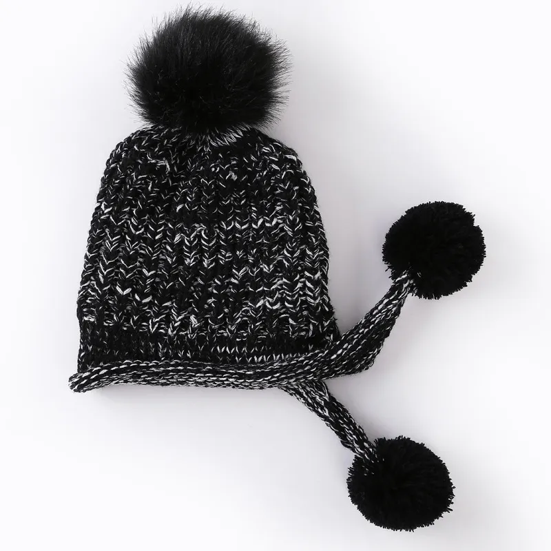 Tide autumn and winter plus velvet warm knitted hat ear protection hat - Black