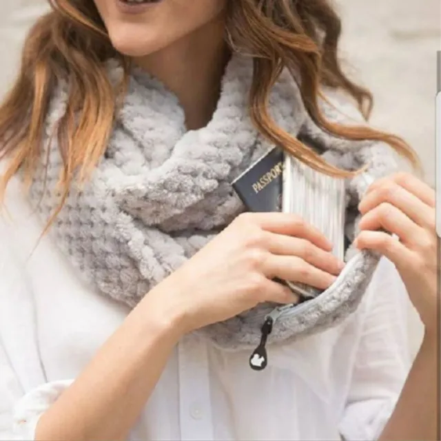Men's and women's winter warm circular knit round neck pocket zipper scarf Grey - Shop at LoveMi