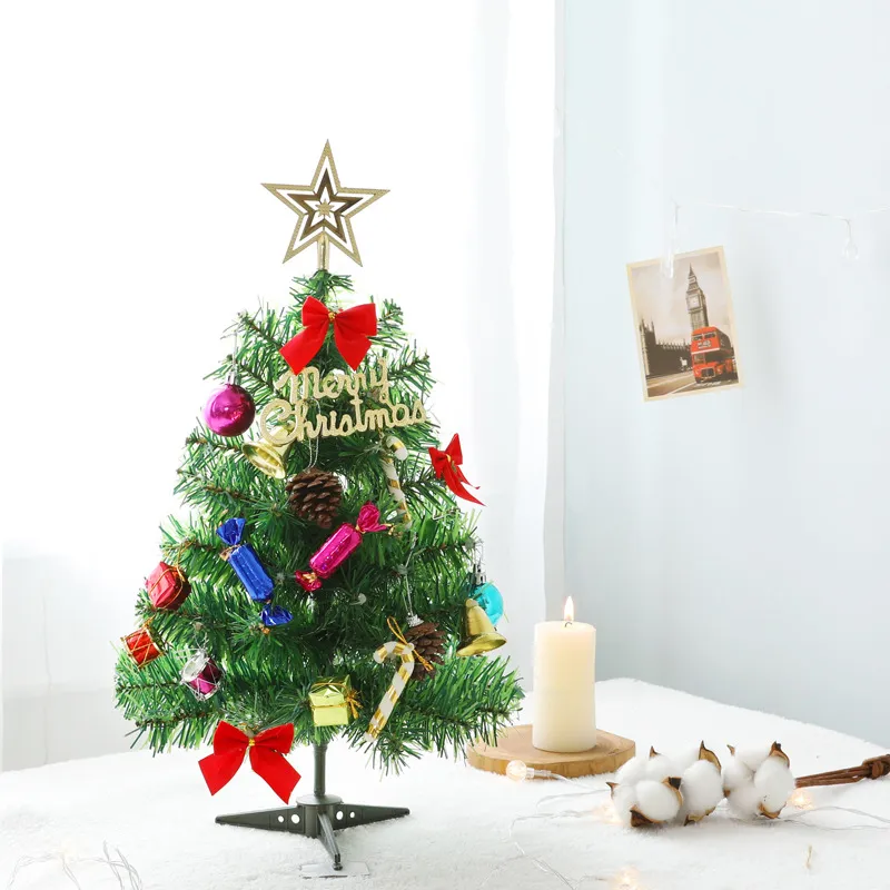 Mini Christmas Tree With Lights Small Accessories Bow Bells Pine Cone Gifts Christmas Desktop New Year Decorations – image 2