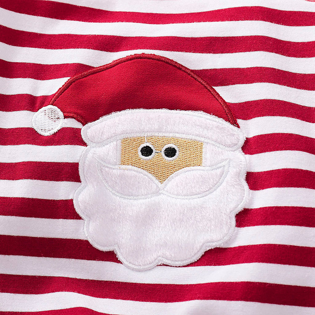 Boys and girls striped embroidery Santa Claus romper