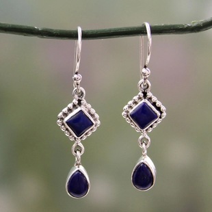 Square lapis lazuli earrings drop pear-shaped earrings