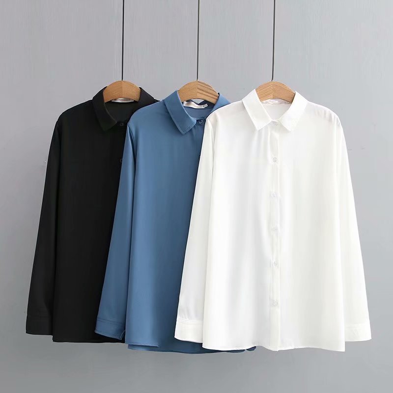 New fat MM Korean ice silk crepe chiffon shirt