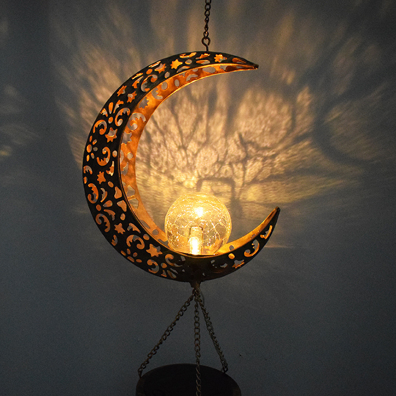 Wrought iron hollow sun moon wind chime pendant LED outdoor garden landscape decoration — foto 9