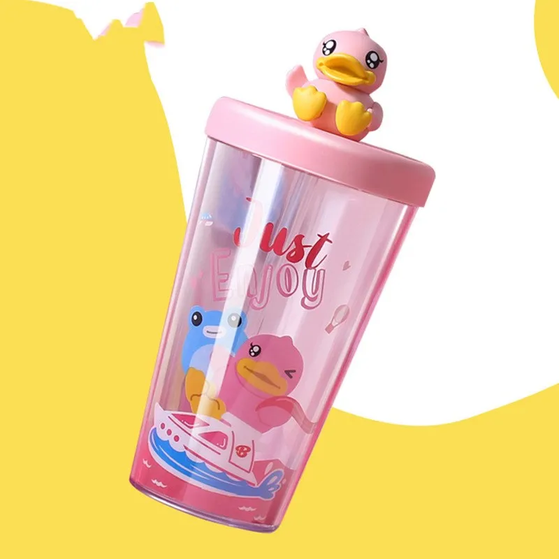 Little yellow duck figurine water cup - Pink