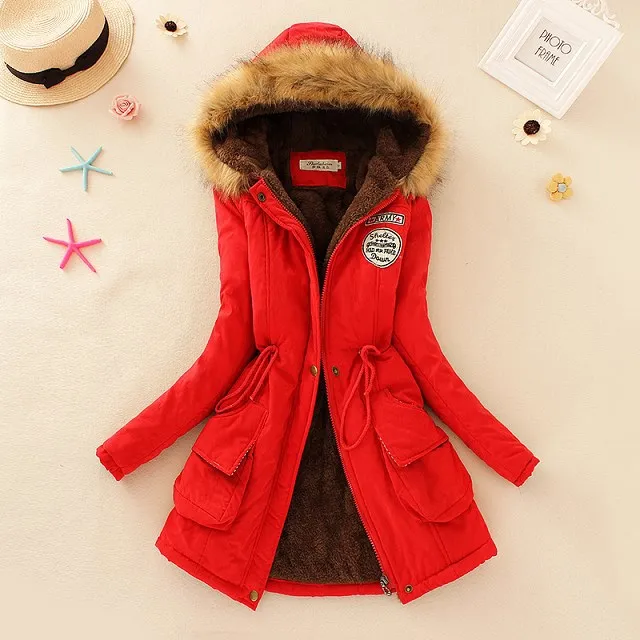 Women's long sleeve lamb wool cotton coat Red - Shop at LoveMi