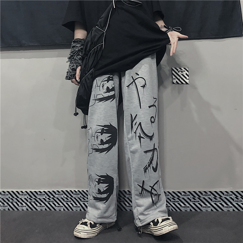 Printed loose high waist slim straight wide leg pants
