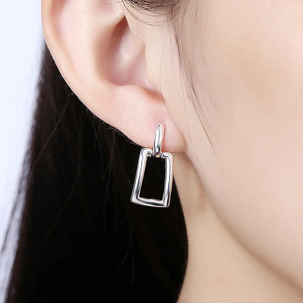 Long square grid stud earrings geometric earrings