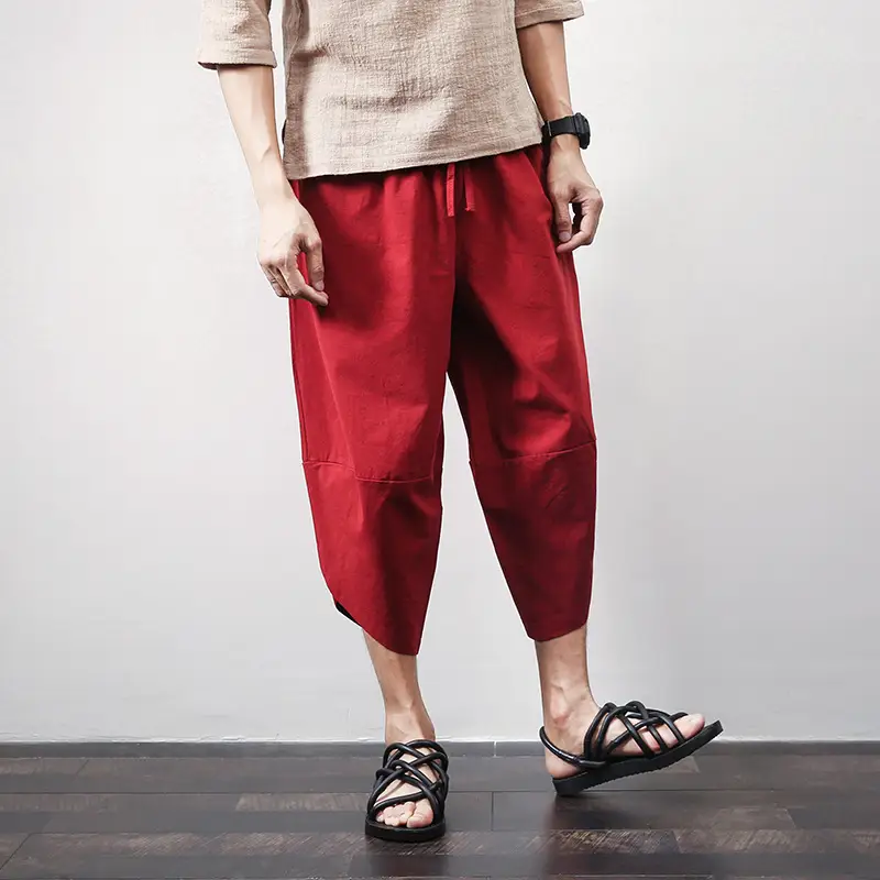 Linen loose plus size men's cropped harem pants