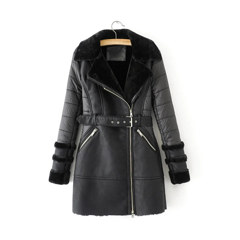 Casual stitching leather belt jacket