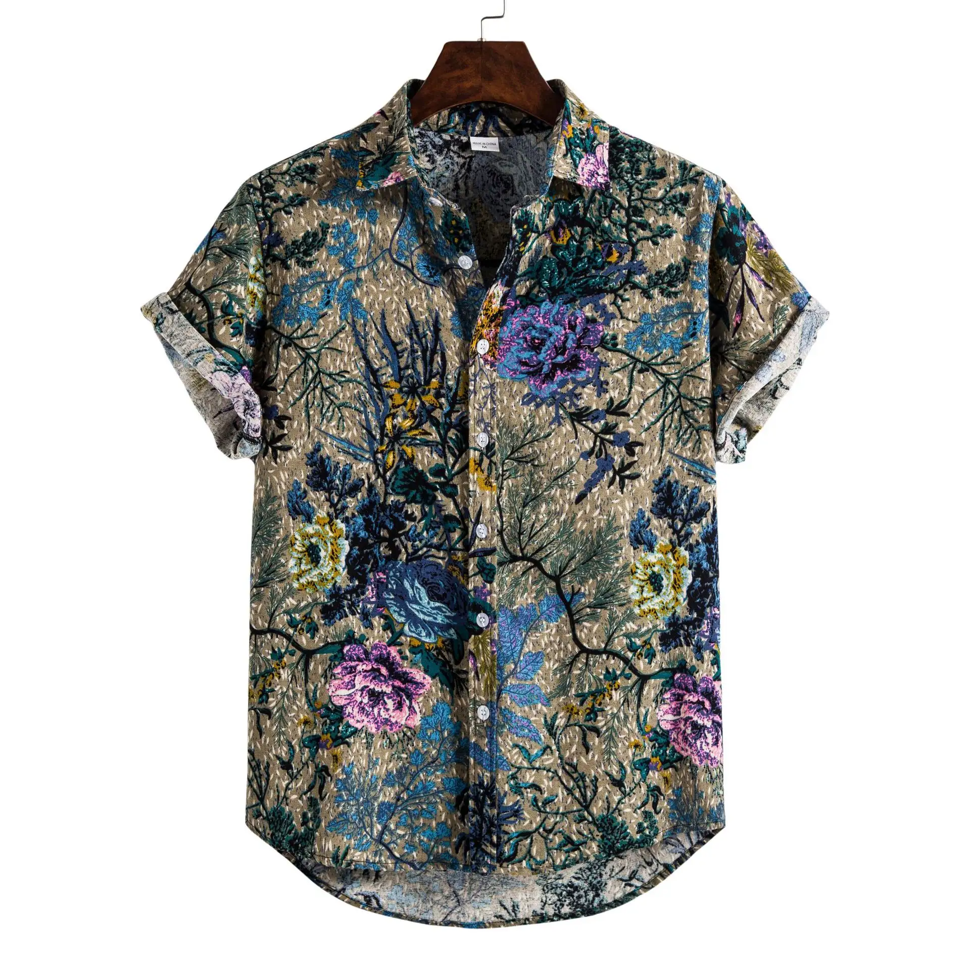 Printed casual men's short sleeve shirt lapel top