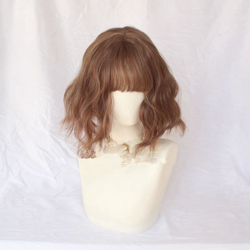 Chic Short Curly Wig With Air Bangs Gray Gold Purple - Shop at LoveMi