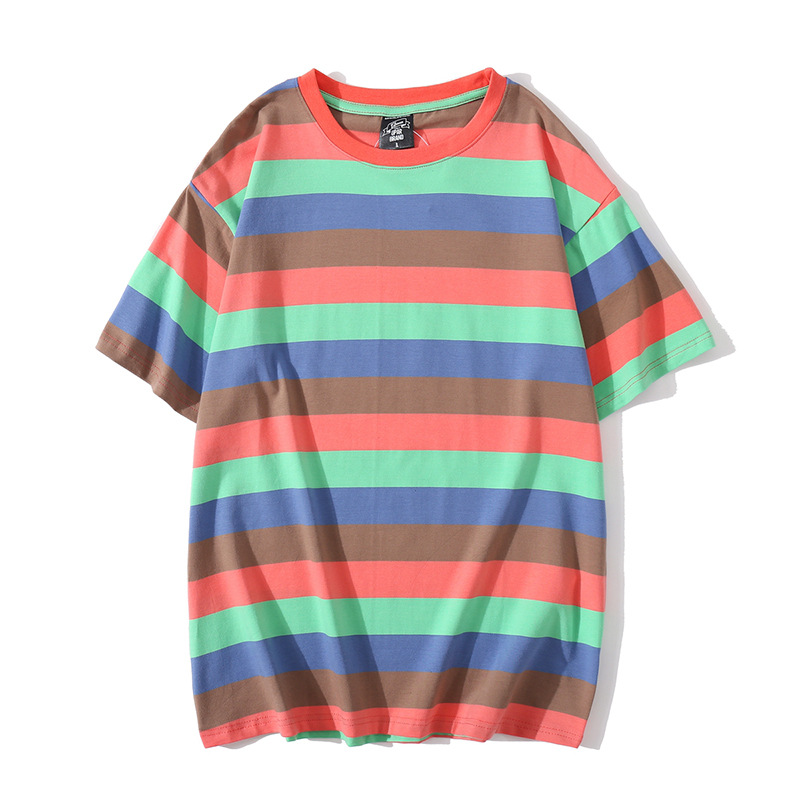 Simple striped loose short-sleeved couple T-shirt bottoming top