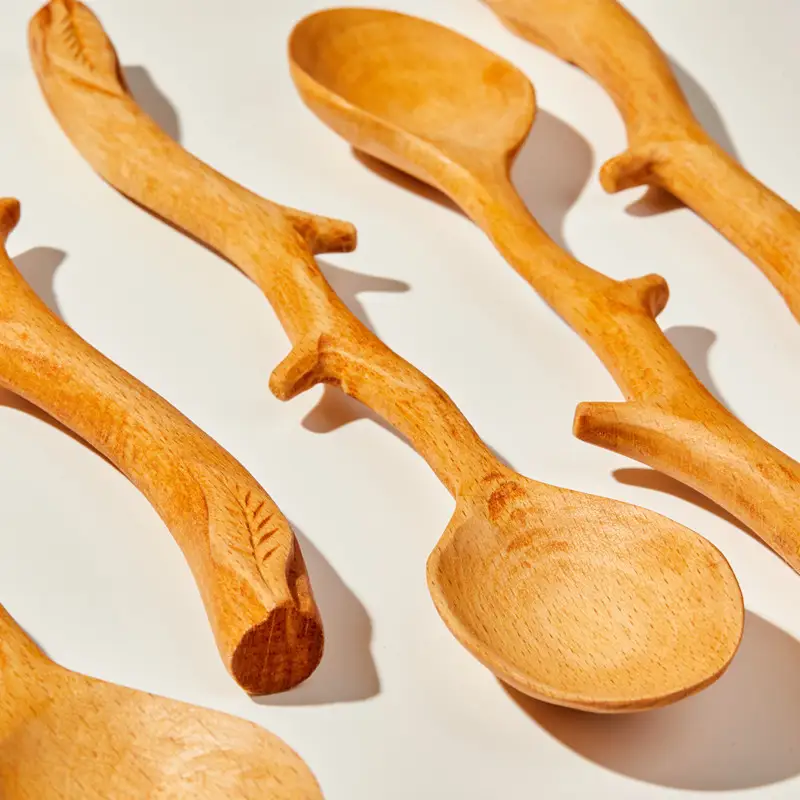 Creative handmade beech spoon with long handle