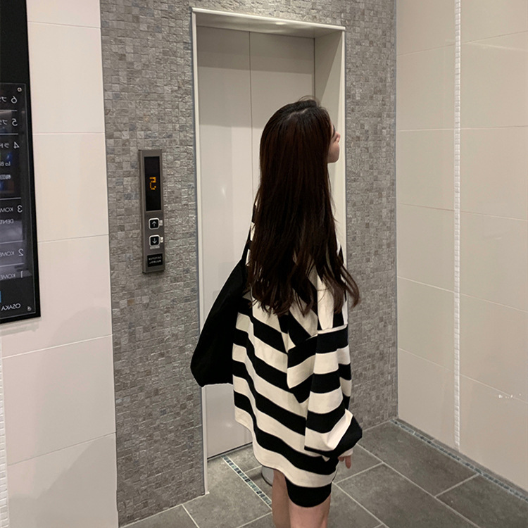 Lazy Off Shoulder Long Sleeve Striped Sweatshirt