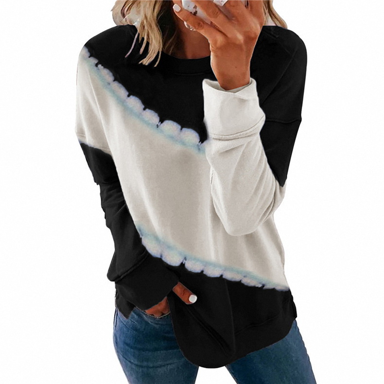 Women's loose tie-dye printed long-sleeved sweater
