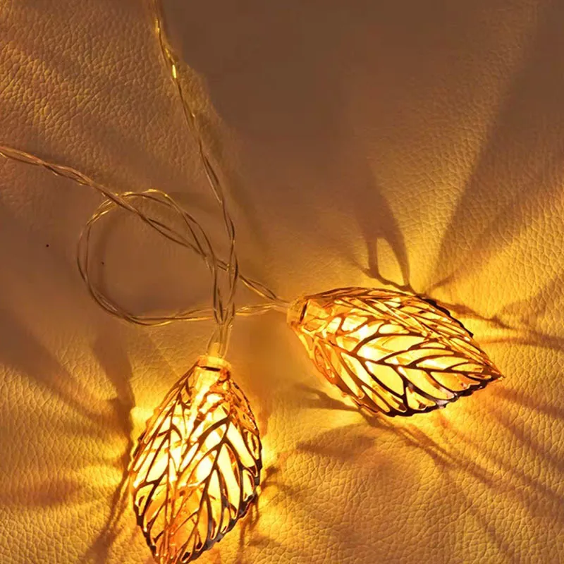 LED iron leaf light string outdoor ins Christmas day - Yellow