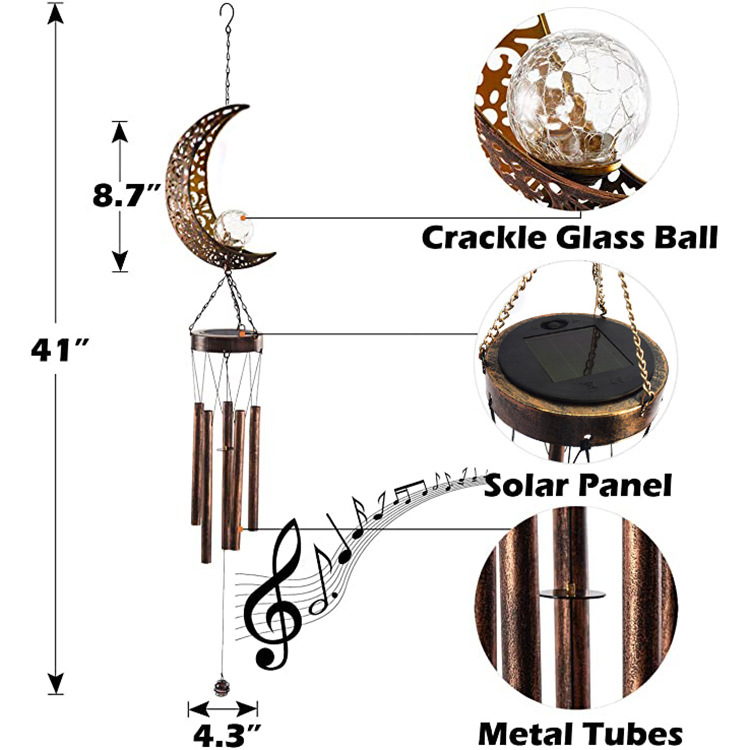 Wrought iron hollow sun moon wind chime pendant LED outdoor garden landscape decoration — foto 6