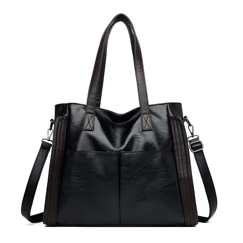 Large volume soft leather bag - Black