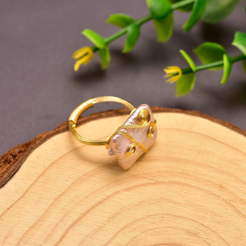 Pink Purple Geometric Pearl Ring