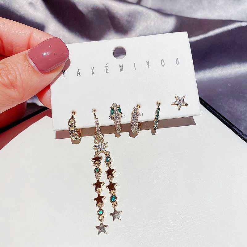 Light luxury green diamond star Tassel Earrings