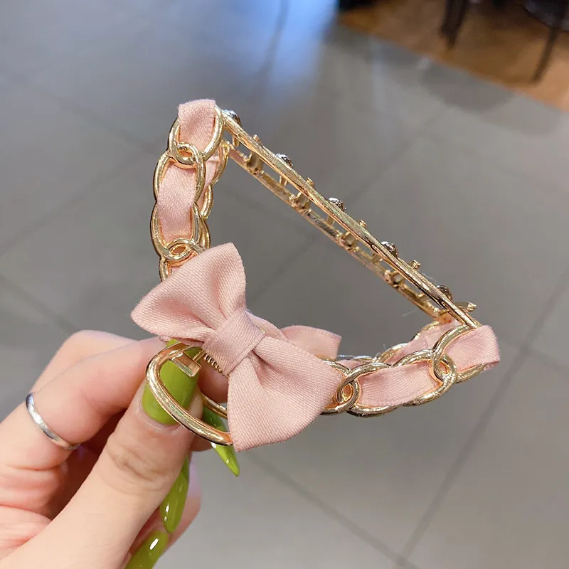 Net red metal hairpin large back head grabbing clip - Pink