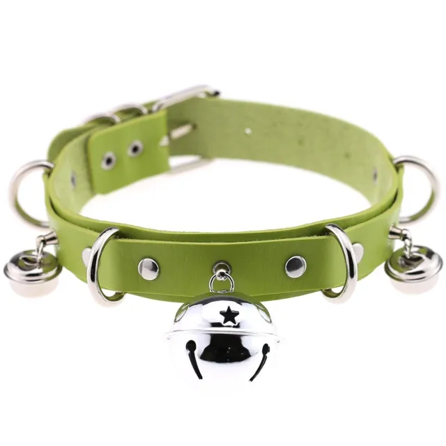 Sexy Harajuku Handmade Gothic Choker trend punk Leather Collar belt Necklace with bells club party goth jewelry 35 Green - Shop at LoveMi