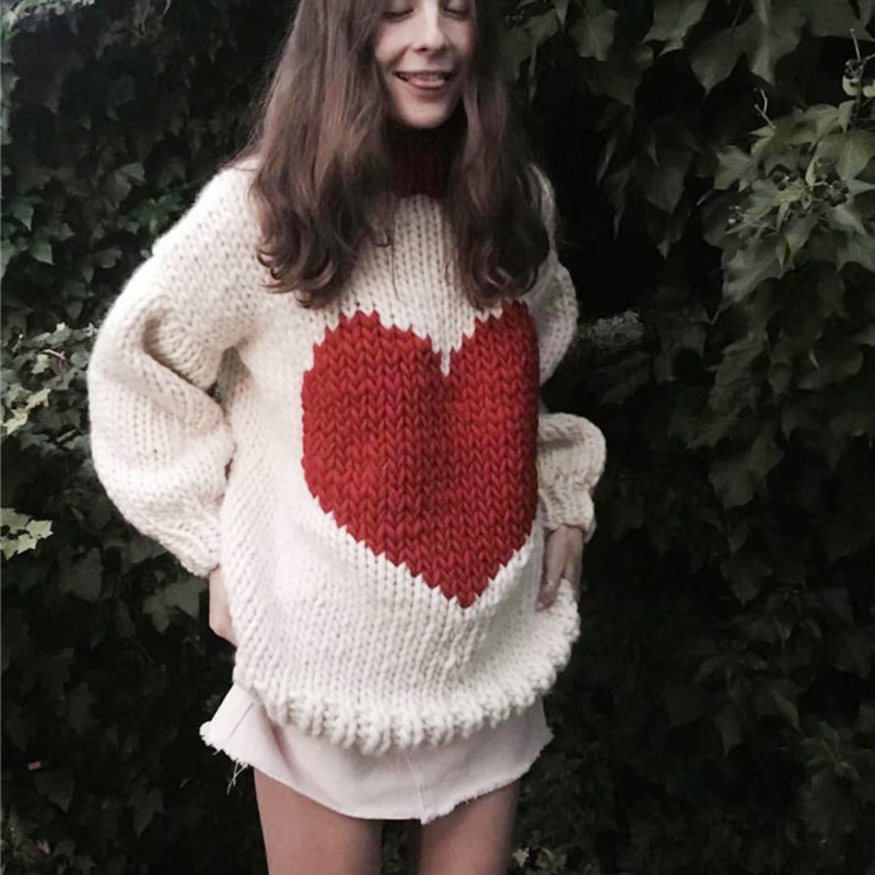 Oversized love loose-fitting thick sweater