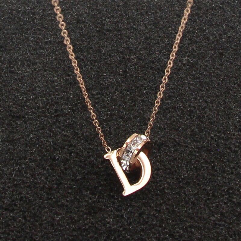D word double ring double buckle diamond clavicle chain