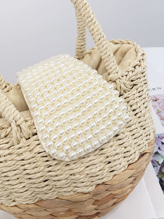Pearl beaded hand-woven bag
