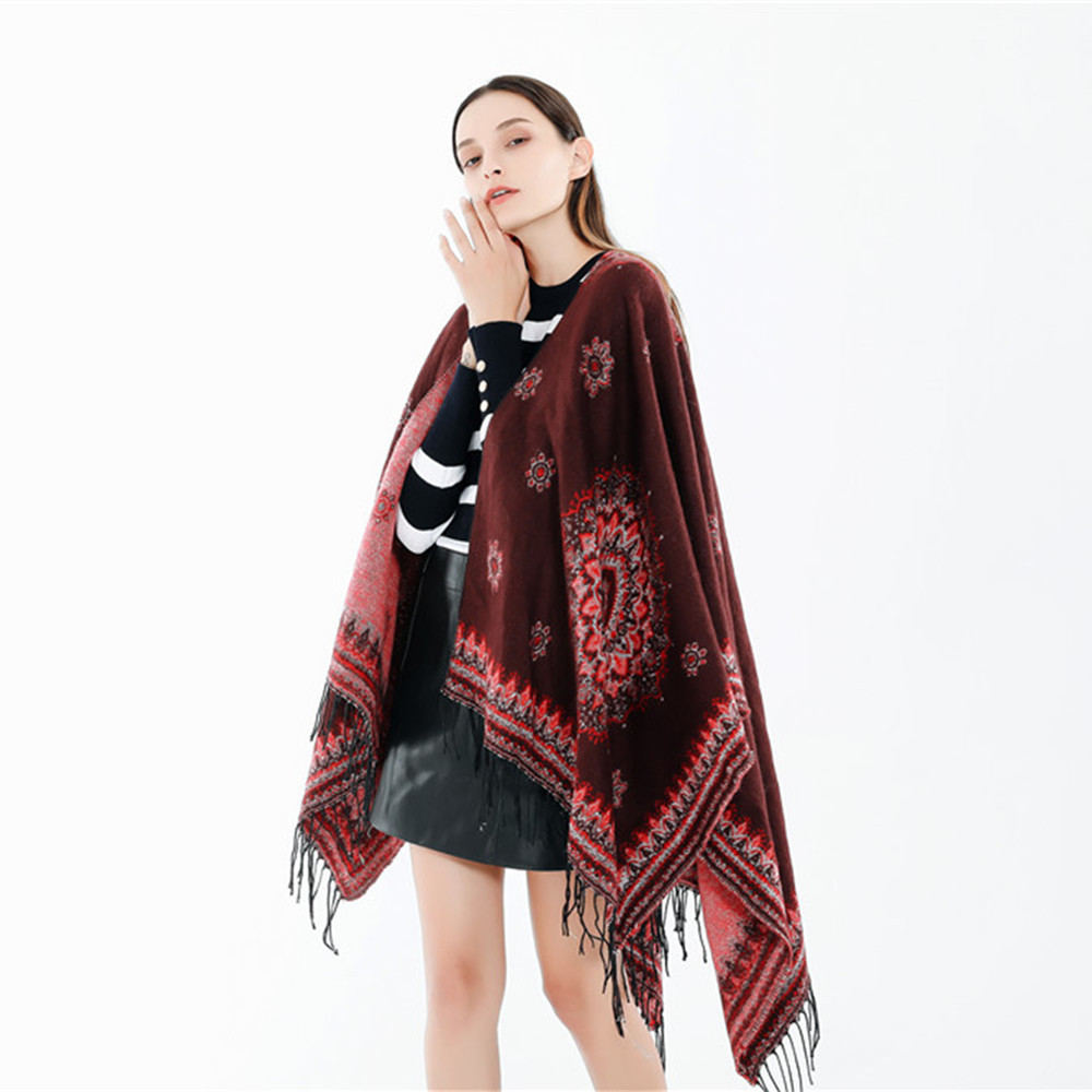 Geometric double-sided printed tassel split cloak