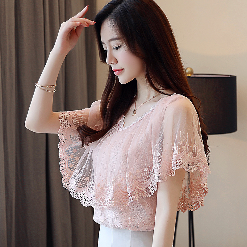 Lace shirt lady chiffon shirt top