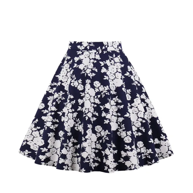 A line skirt with rose flower animal print Navy Blue White - Shop at LoveMi