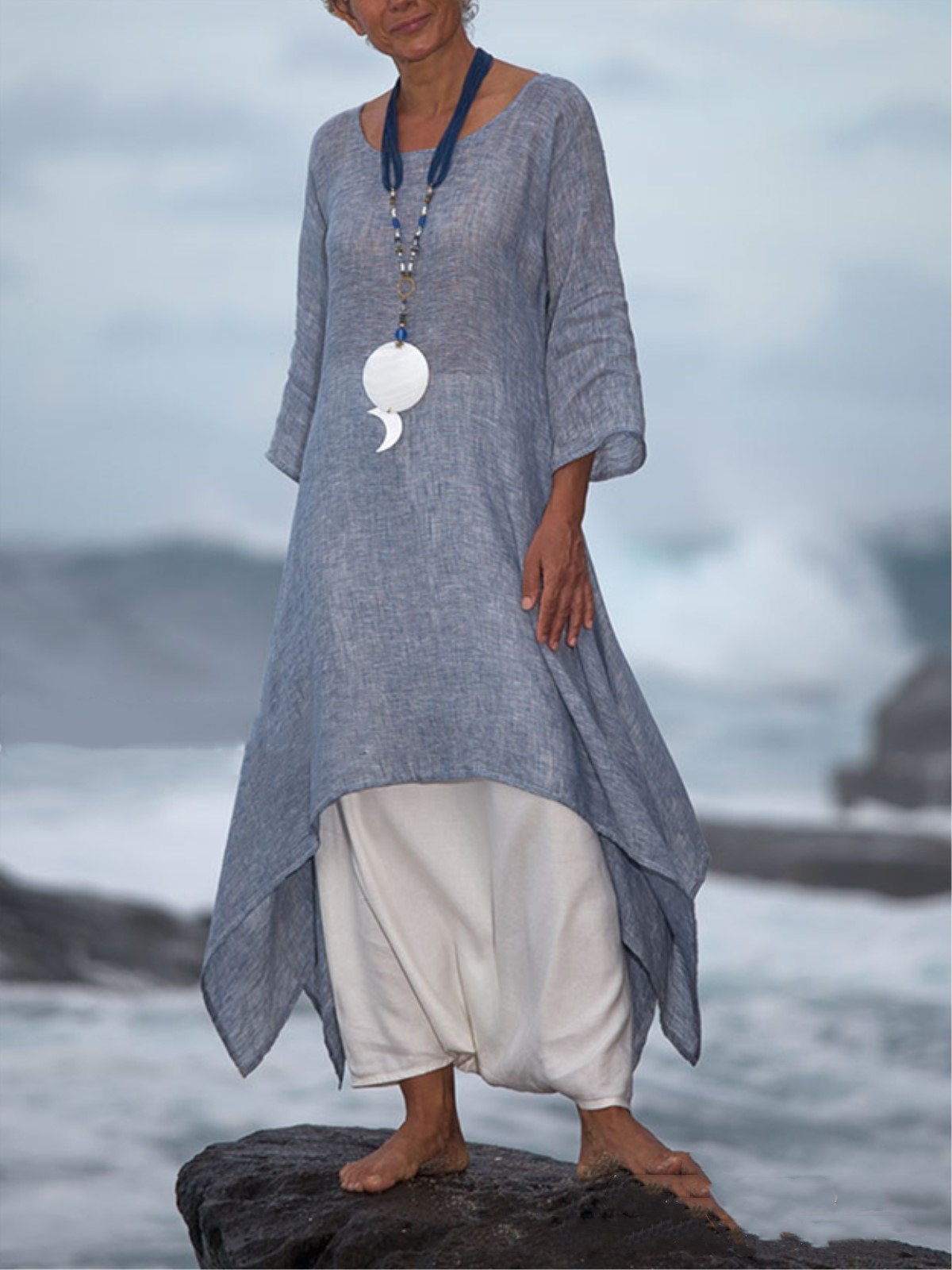 Loose long sleeve cotton and linen skirt