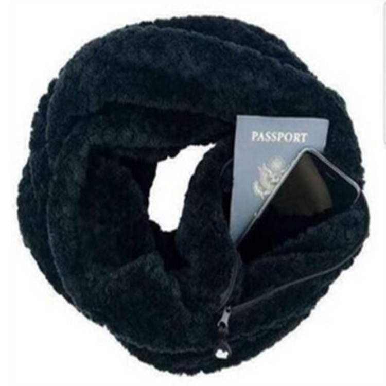 Men's and women's winter warm circular knit round neck pocket zipper scarf