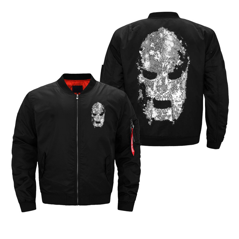 Long sleeve padded zipper skull flight jacket